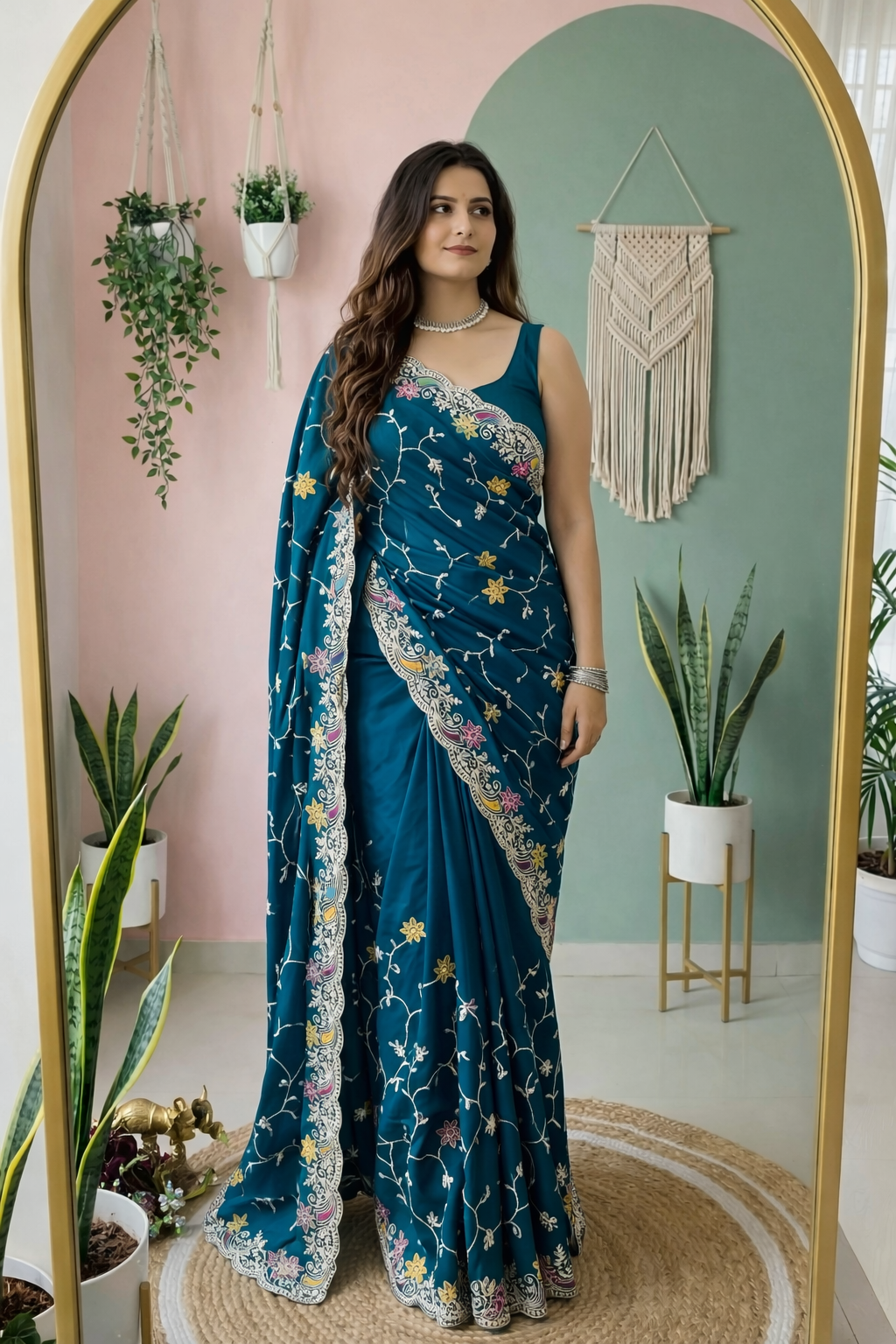 Premium HO Silk Saree with Fancy Gota Foil & Multi Designer Embroidery Work