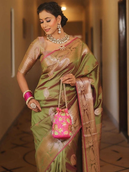 Pure Gold Zari Lichi Silk Saree