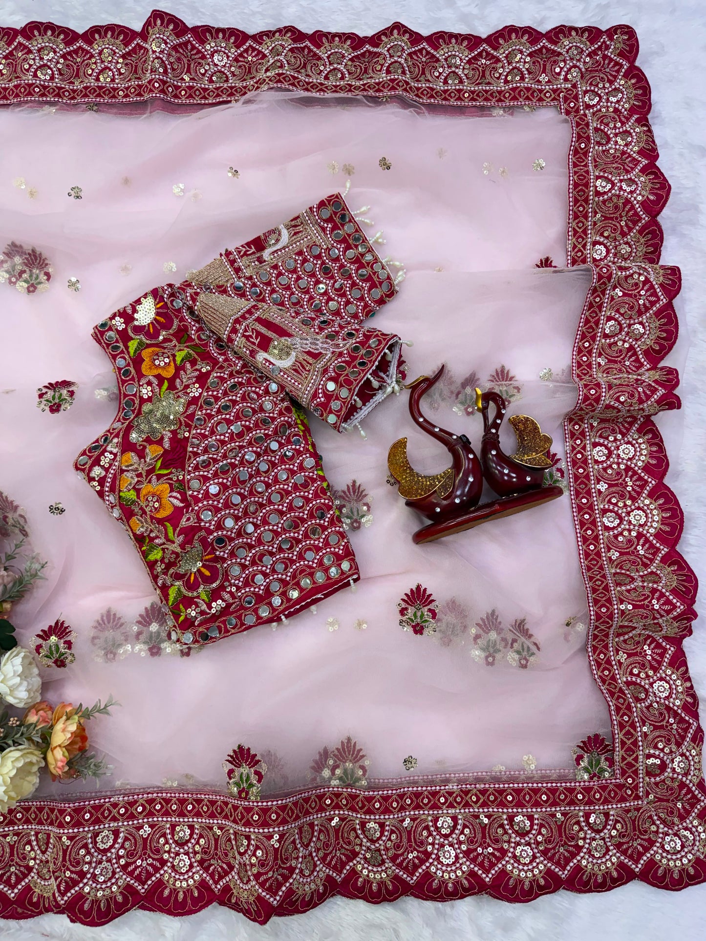 Soft Butterfly Net Saree with Sequins & Multi Thread Embroidery | Full Stitch Blouse