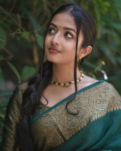 Dark Green Elegant Zari Silk Saree