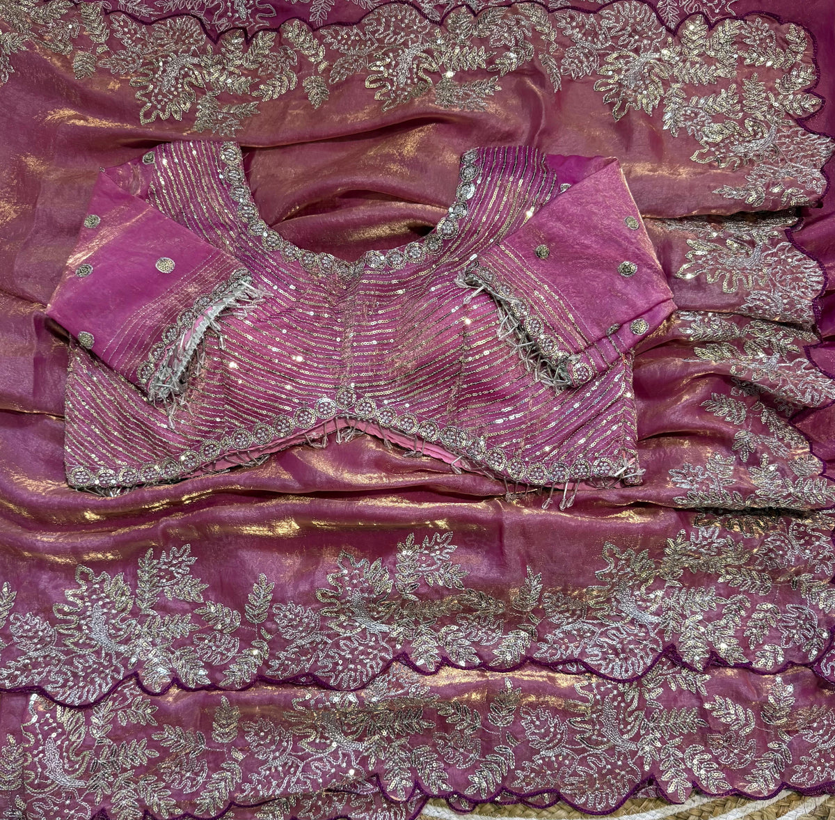 Soft Space Silk Satin Saree With Heavy Embroidery Sequence & Zari Work