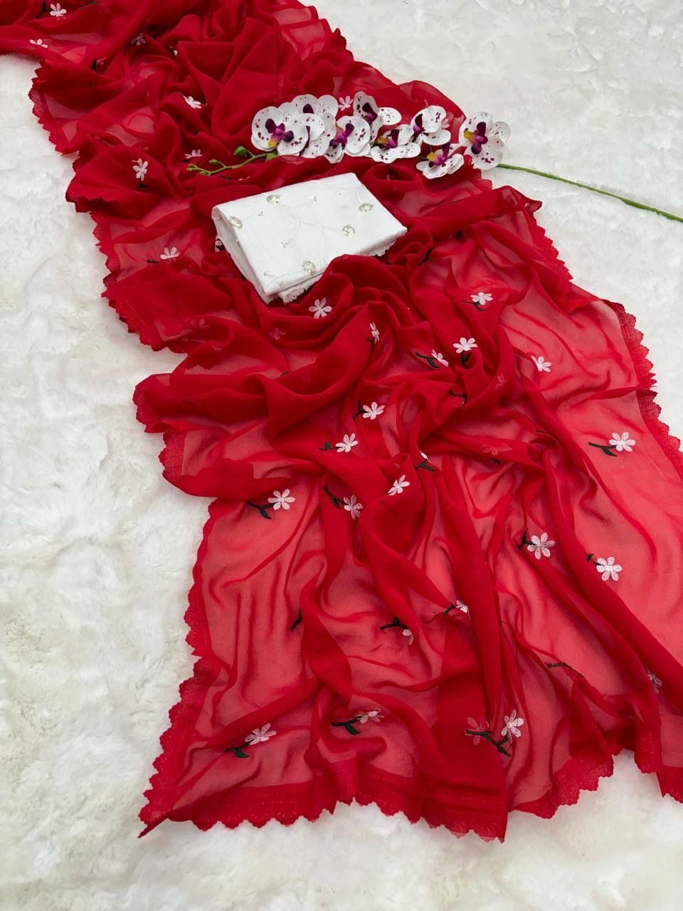 Floral Embroidered Georgette Saree – Lightweight Daily & Party Wear