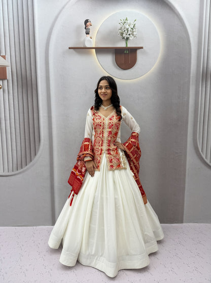 Festival Badhni Chinon Silk Lehenga Choli with Heavy Embroidery & Jacquard Dupatta