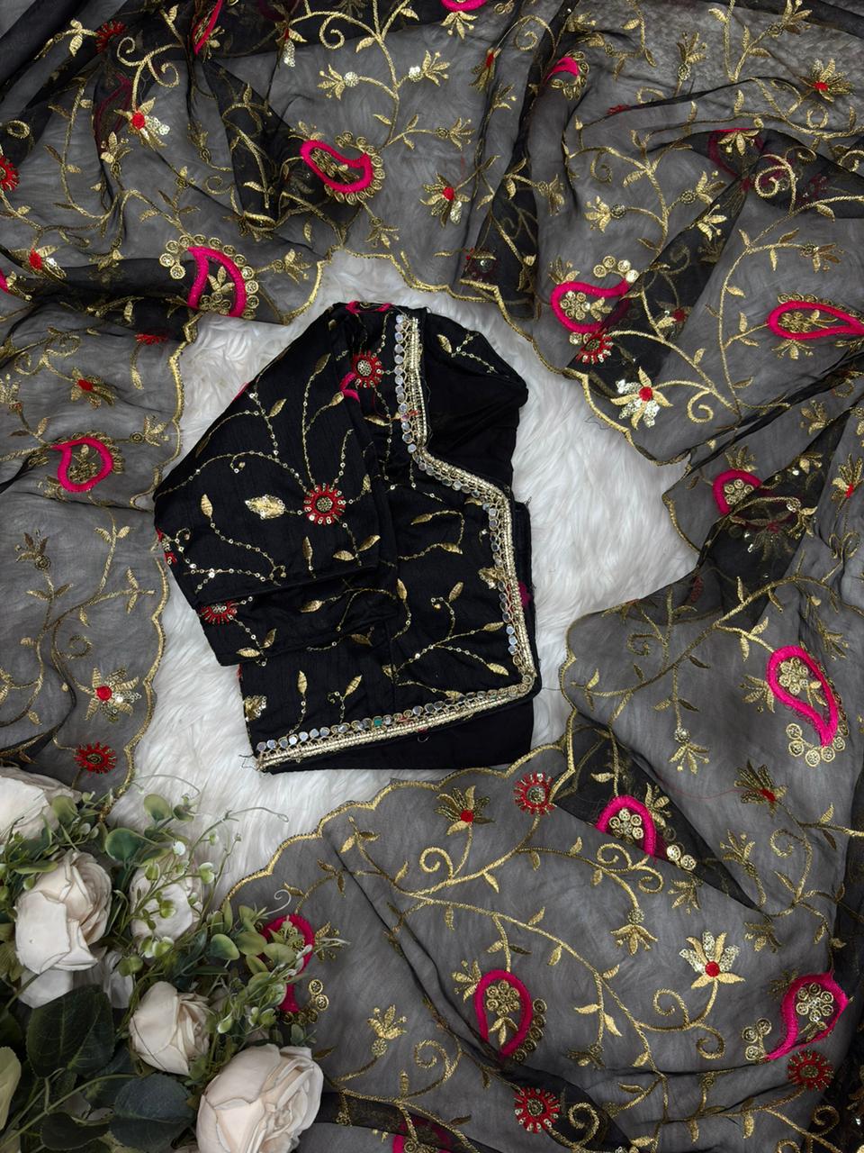 Tissue Silk Mirror Work Saree