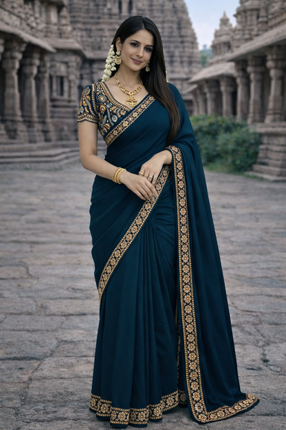 Elegant Rangoli Silk Saree with Multi Embroidery & Sequins Work Designer Blouse – Festive & Party Wear