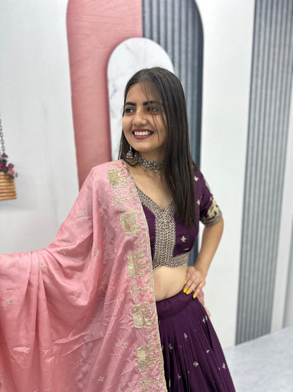 Pure Chinon Embroidered Festival Lehenga Choli Set