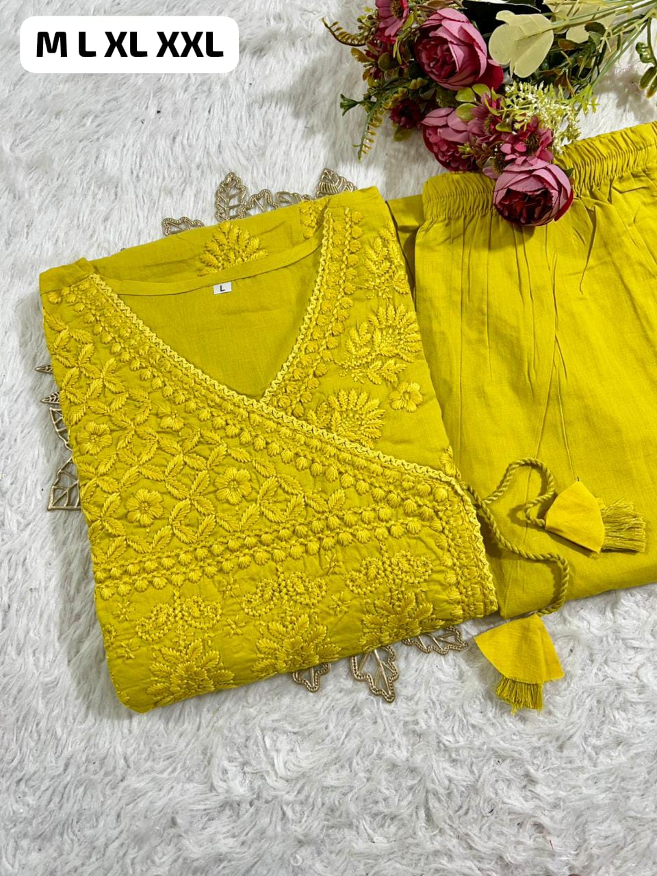 Cotton Chikankari Angrakha Pant Set