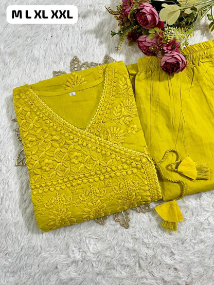 Cotton Chikankari Angrakha Pant Set
