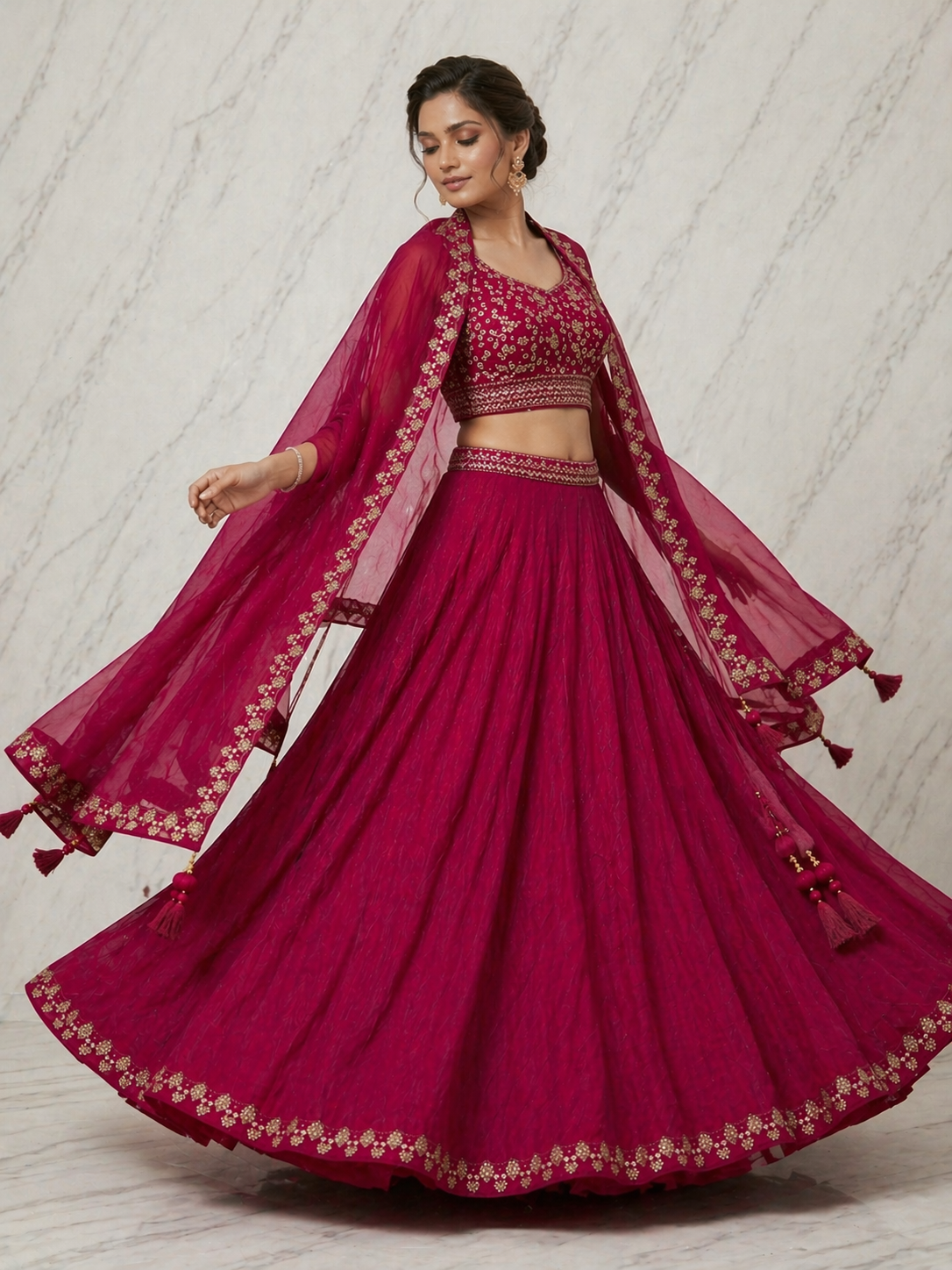Wedding Special Vichitra Silk Lehenga Choli with Heavy Embroidery & Shrug Style Dupatta