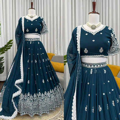 Premium Faux Georgette Embroidered Lehenga Choli Set