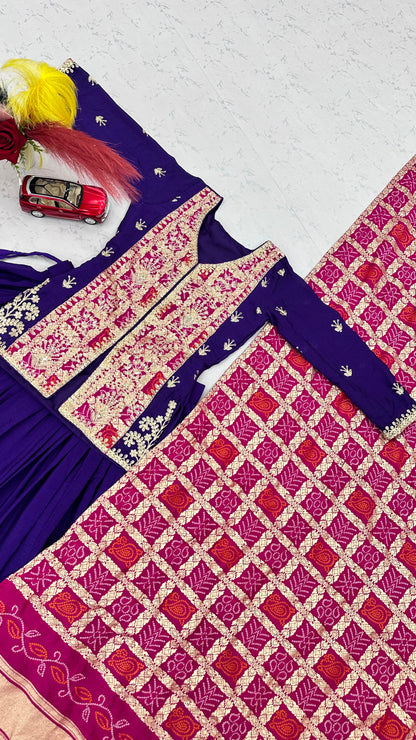 Festival Badhni Chinon Silk Lehenga Choli with Heavy Embroidery & Jacquard Dupatta