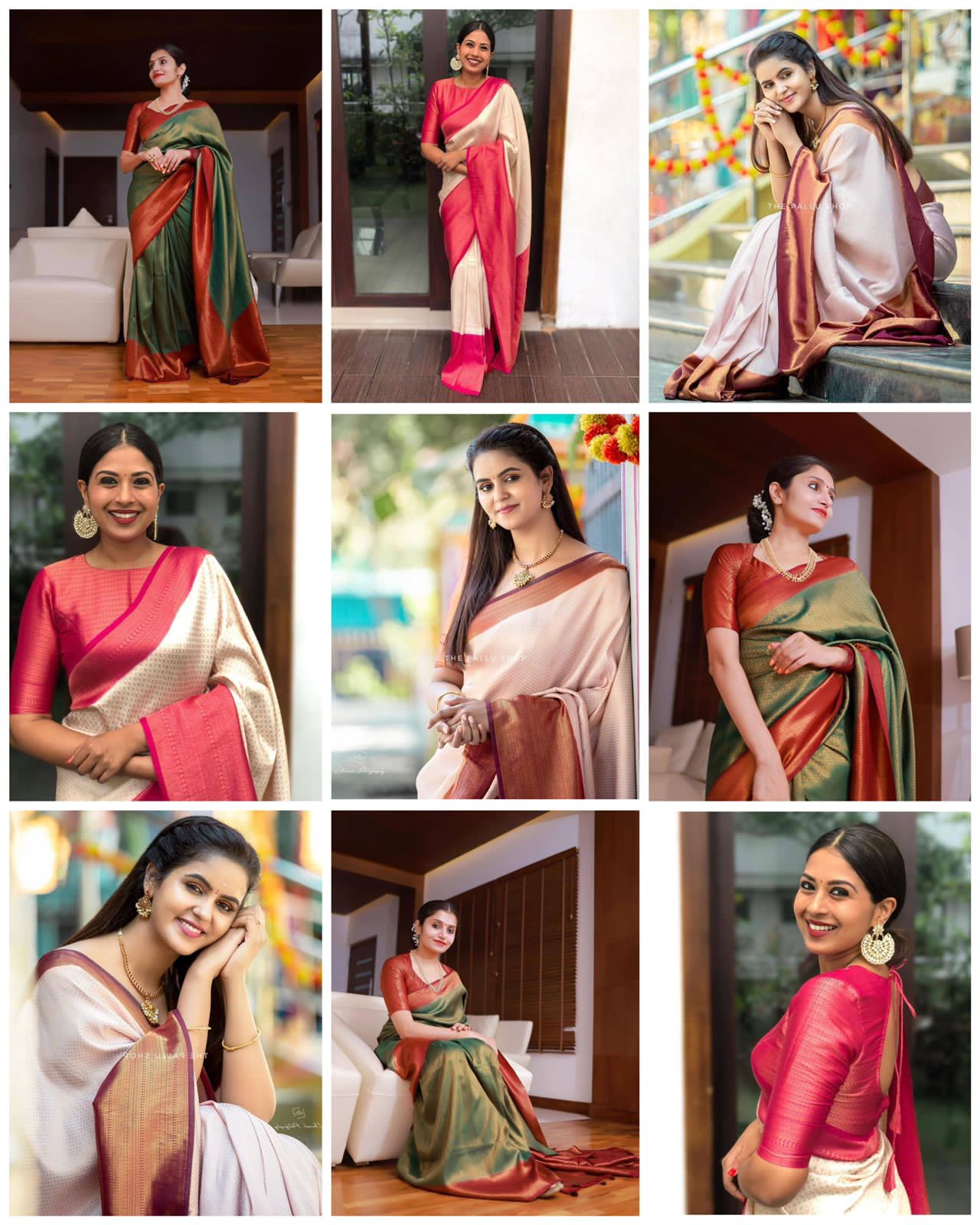 Cream Maroon Silk Saree