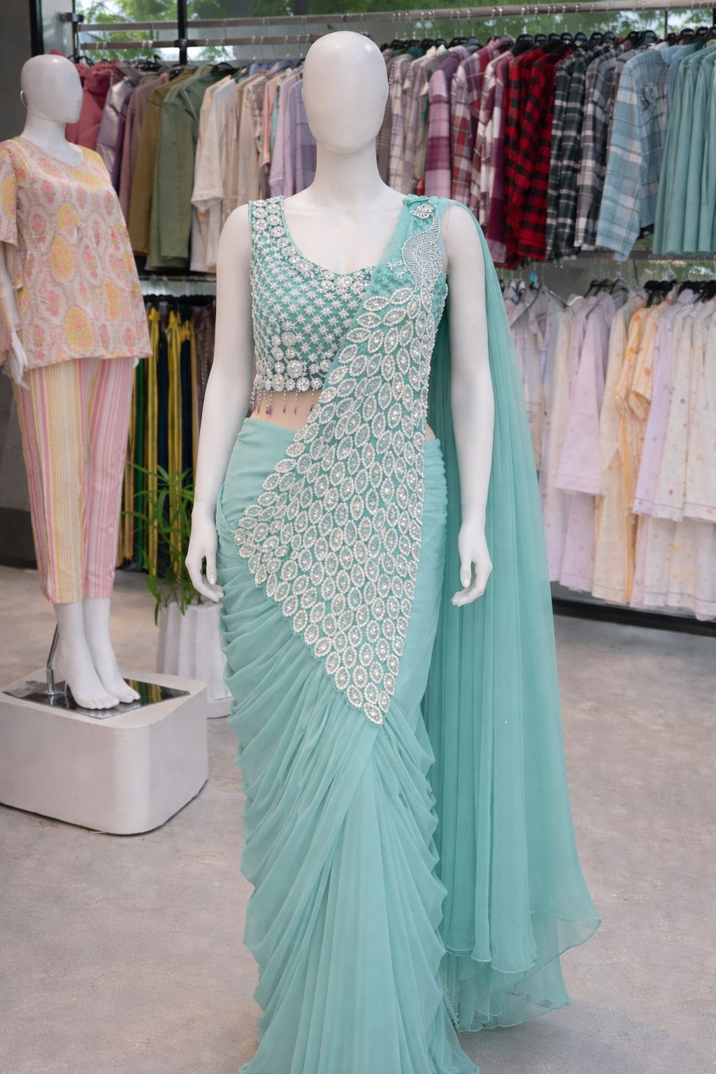 Super Trending Heavy Georgette Ready to Wear Embroidery Sequence Saree