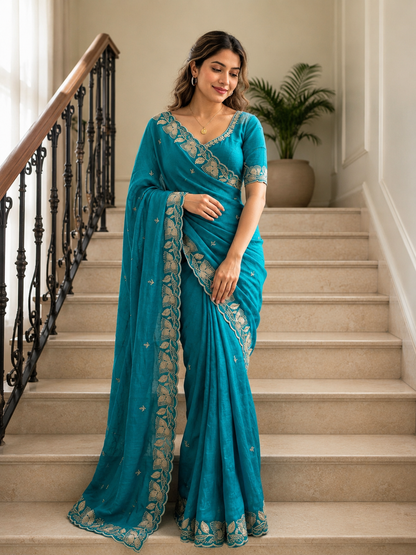 Soft Rangoli Crush Silk Saree with Heavy Sequence & Bits Embroidery | Party Wear Designer Saree