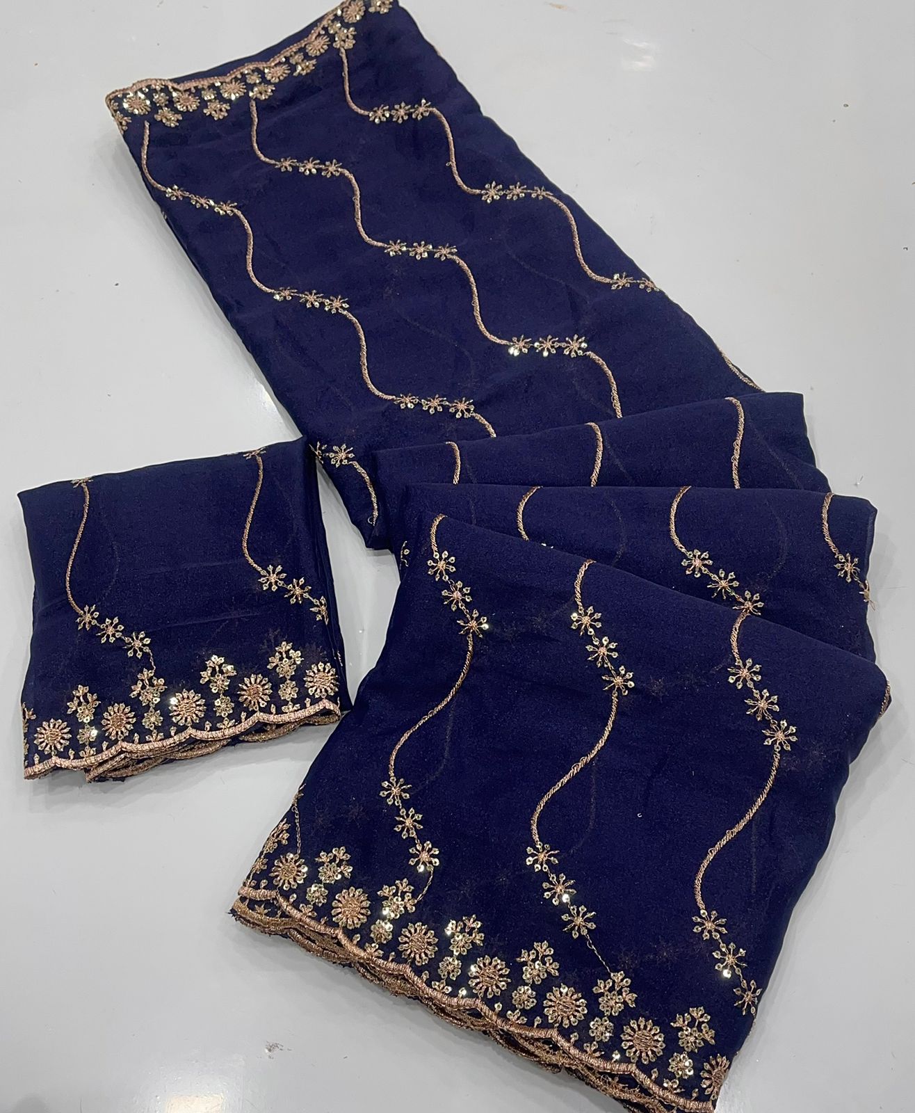 Star Georgette Saree with Multi Sequins Embroidery & Designer Blouse