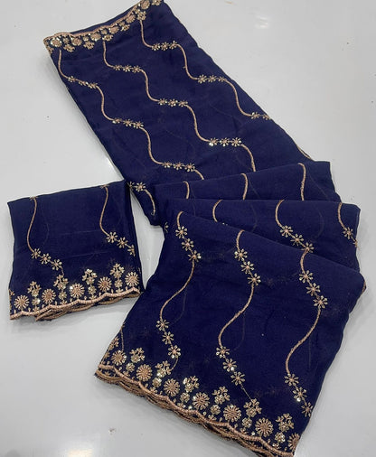 Star Georgette Saree with Multi Sequins Embroidery & Designer Blouse