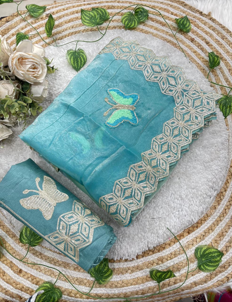 Rubina Soft Fendy Butterfly Work Saree with Gota Patti Lace Border