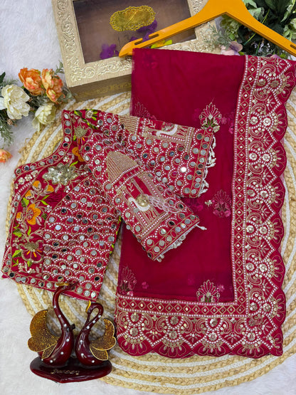 Soft Butterfly Net Saree with Sequins & Multi Thread Embroidery | Full Stitch Blouse