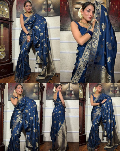 Navy Blue Zari Work Saree