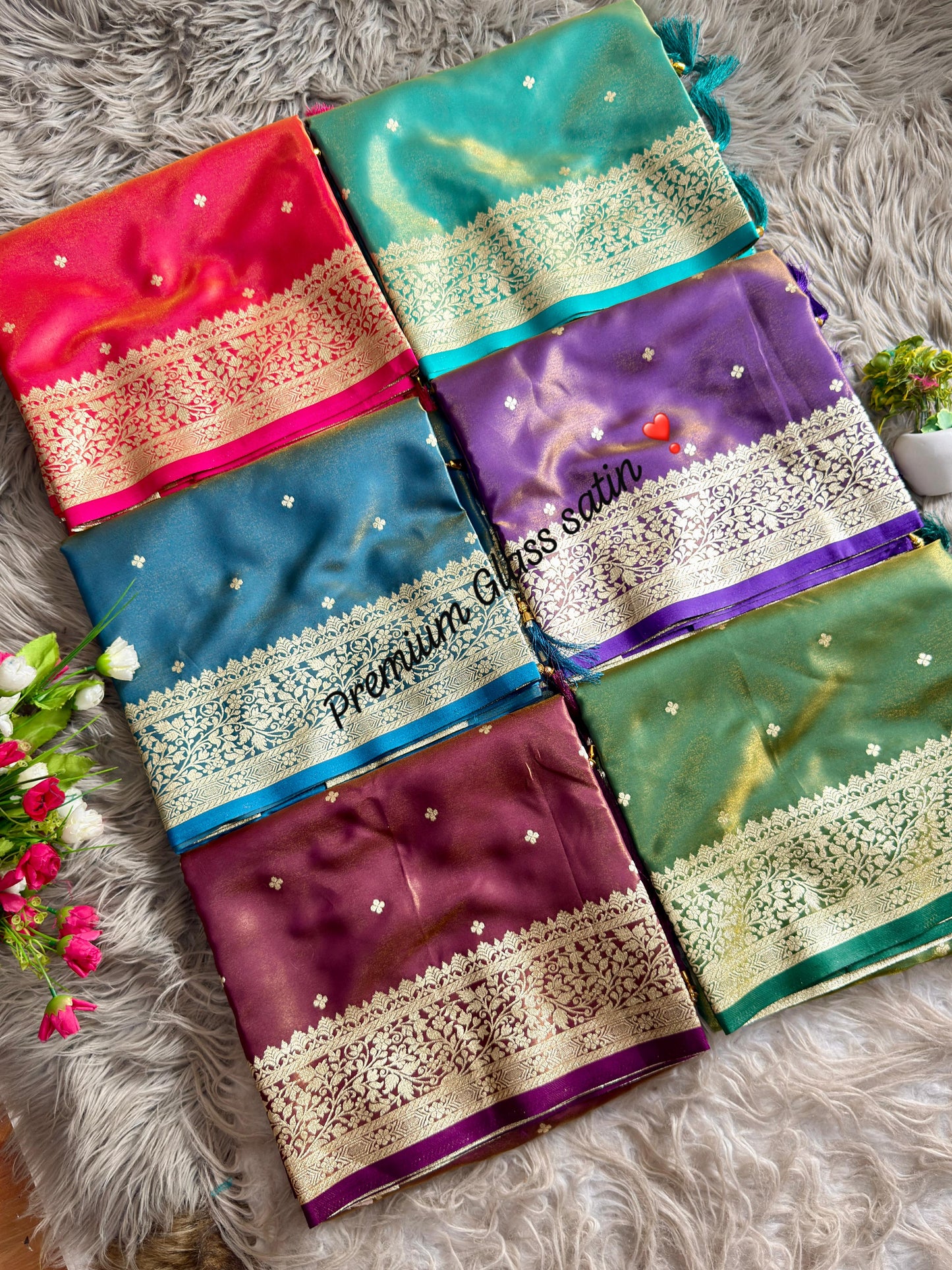 Royal Banarasi Glass Satin Silk Saree with Elegant Zari Woven Border