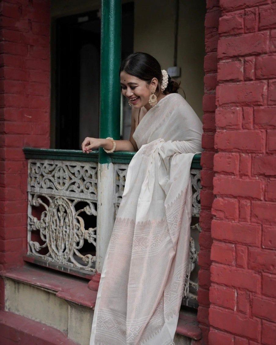 White Zari Saree