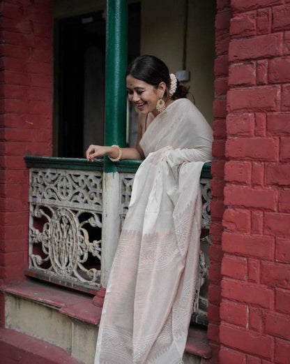 White Zari Saree