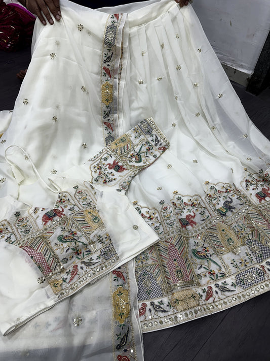 Heavy Embroidery Star Georgette Lehenga Choli Set