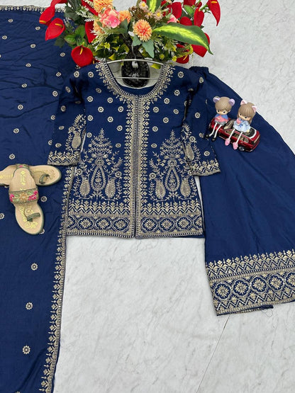 Designer Chinon Party Wear Top Plazzo Set