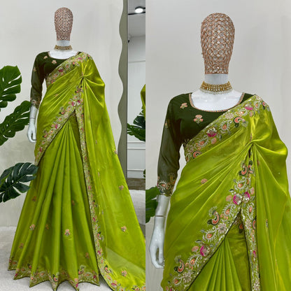 Designer Jimmy Choo Silk Saree with Thread & Sequence Work Blouse