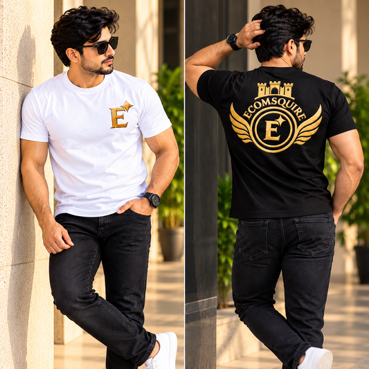 EcomSquire Premium 100% Pure Cotton T-Shirt Combo – White & Black | 2 T-Shirts