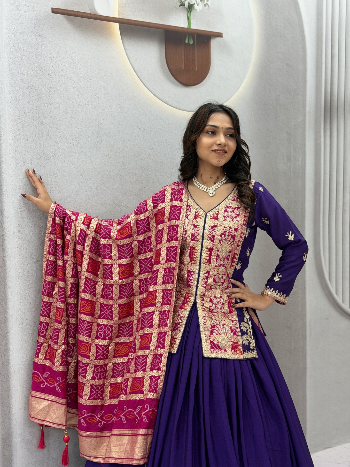 Festival Badhni Chinon Silk Lehenga Choli with Heavy Embroidery & Jacquard Dupatta