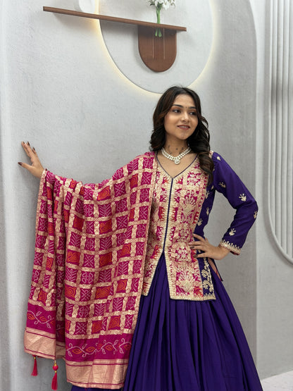 Festival Badhni Chinon Silk Lehenga Choli with Heavy Embroidery & Jacquard Dupatta