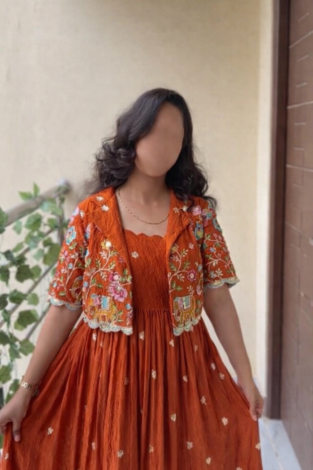 Embroidered Crepe Silk Gown with Jacket