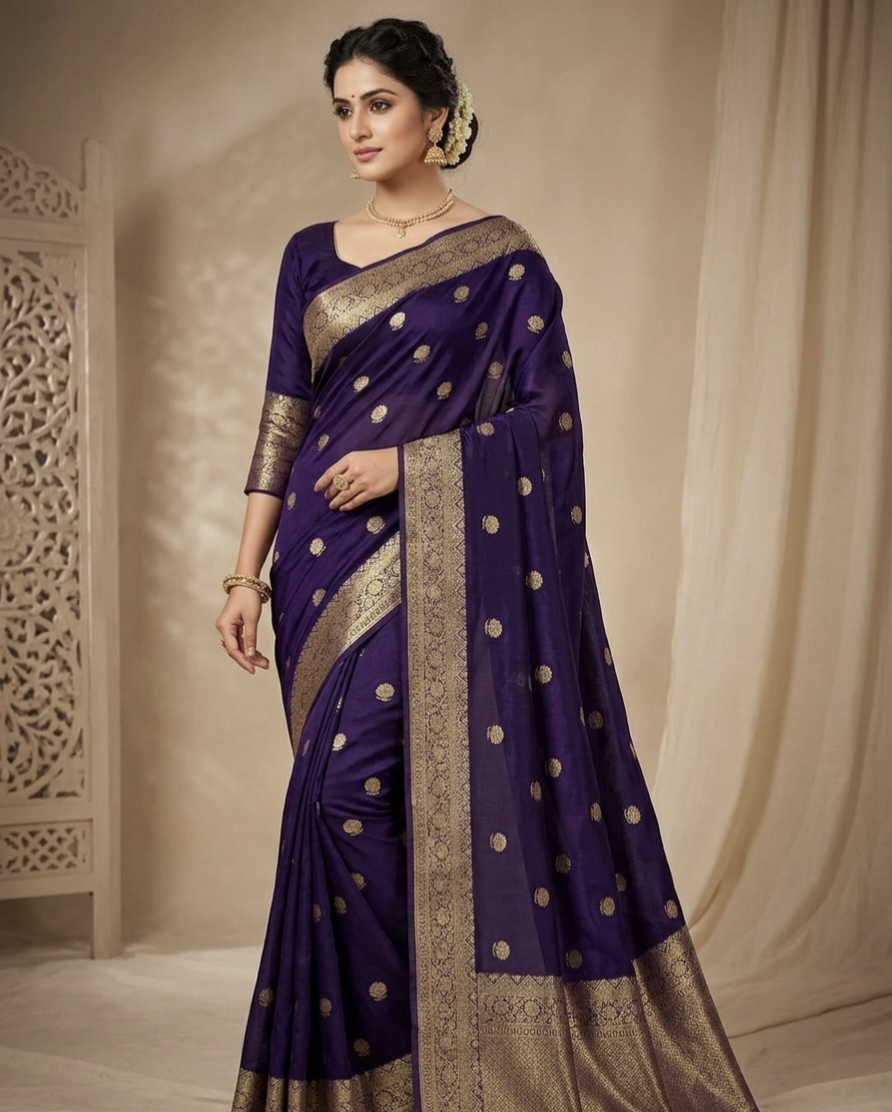 Soft Crepe Silk Saree with Jacquard Butta & Zari Border