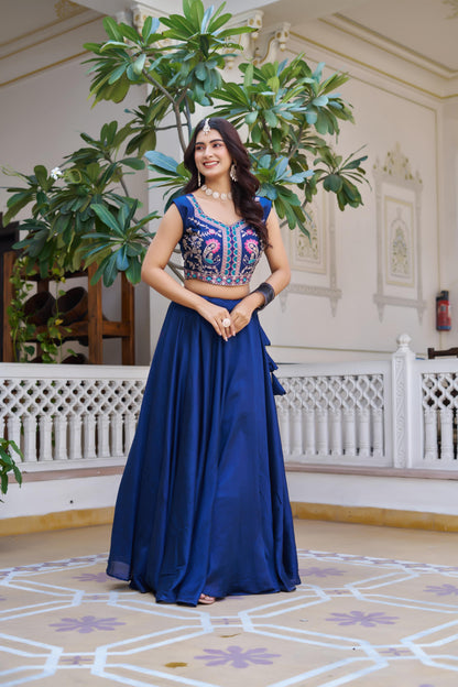 Festival Special Heavy Embroidery Lehenga Choli with Koti – Pure Vichitra Fabric Designer Set
