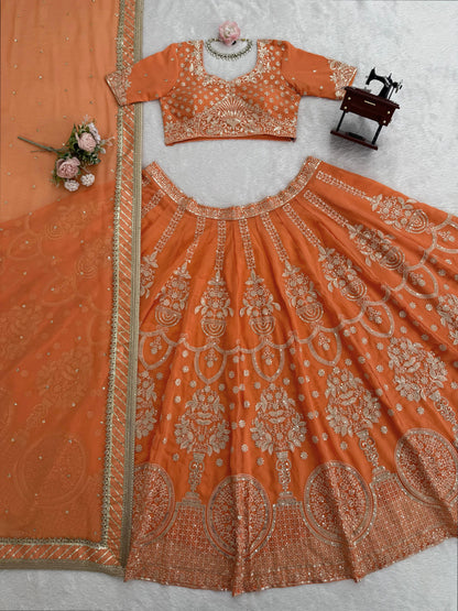 Embroidered Faux Georgette Lehenga Set