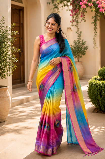 Pure Tussar Silk Saree for Women | Handloom Bhagalpuri Panel Design with Golden Border