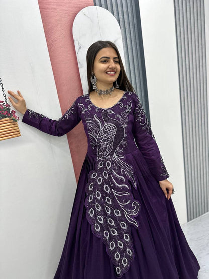 Festival Embroidered Vichitra Silk Gown