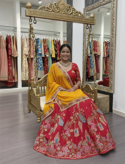 Crystal Silk Heavy Embroidered Festival Lehenga Choli with Dupatta (4 Colors)