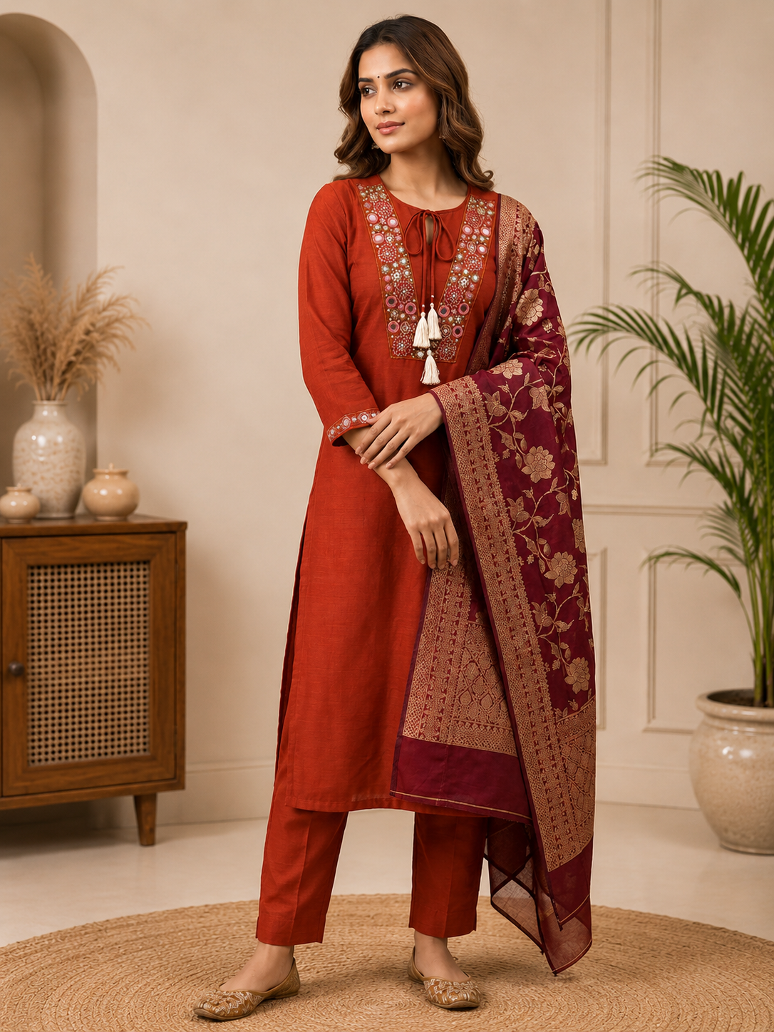 Ladli Designer Suit Set | Roman Silk Suit with Mirror Work