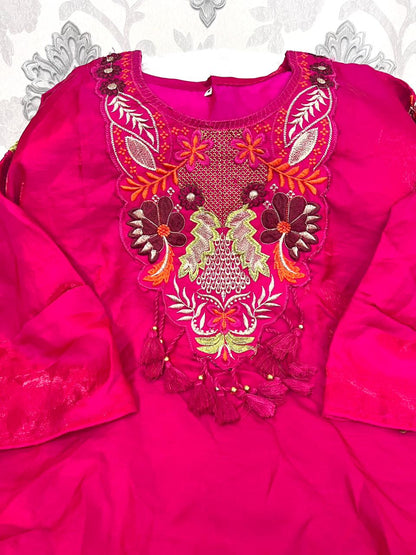 Mojito Silk Embroidered Kaftan Co-ord Set – Festive Designer Pink Outfit