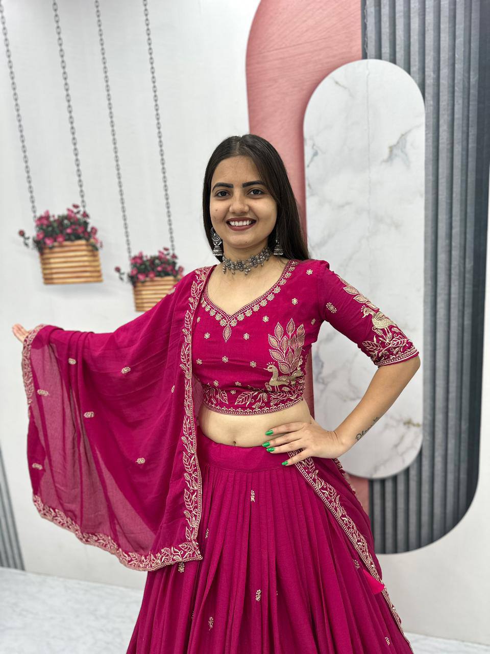 Chinon Embroidered Festival Lehenga Choli | Real Model Shoot | 2 Designs