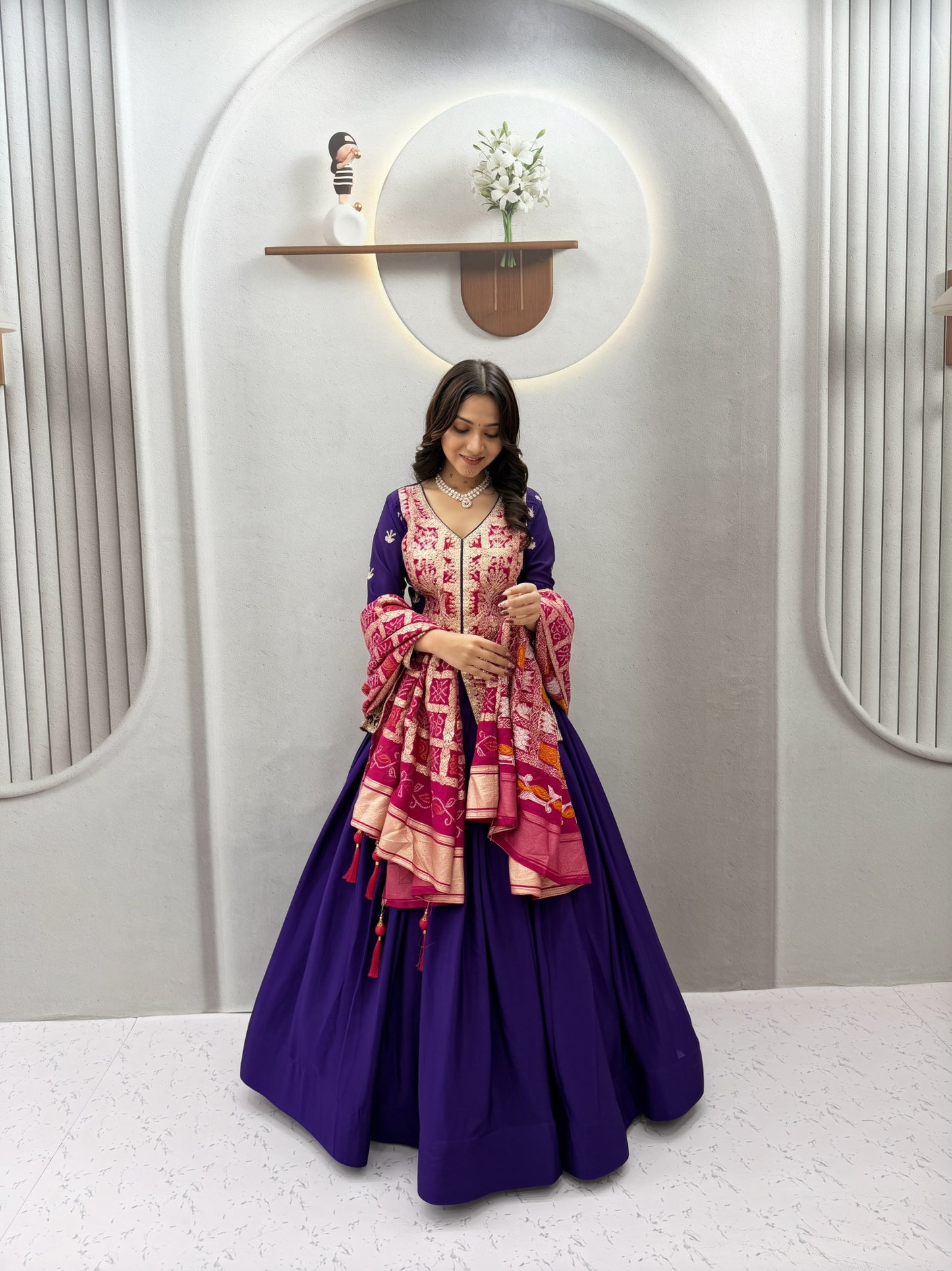 Festival Badhni Chinon Silk Lehenga Choli with Heavy Embroidery & Jacquard Dupatta