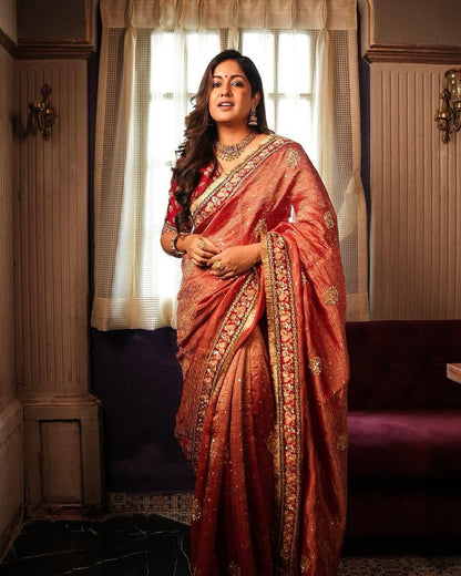 Heavy Soft Banarasi Crush Silk Saree With Embroidery Sequence & Coding Work Border