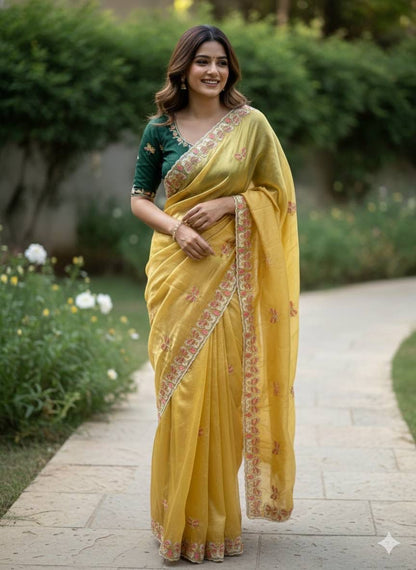 Radha Butterfly Motif Embroidered Crushed Organza Saree