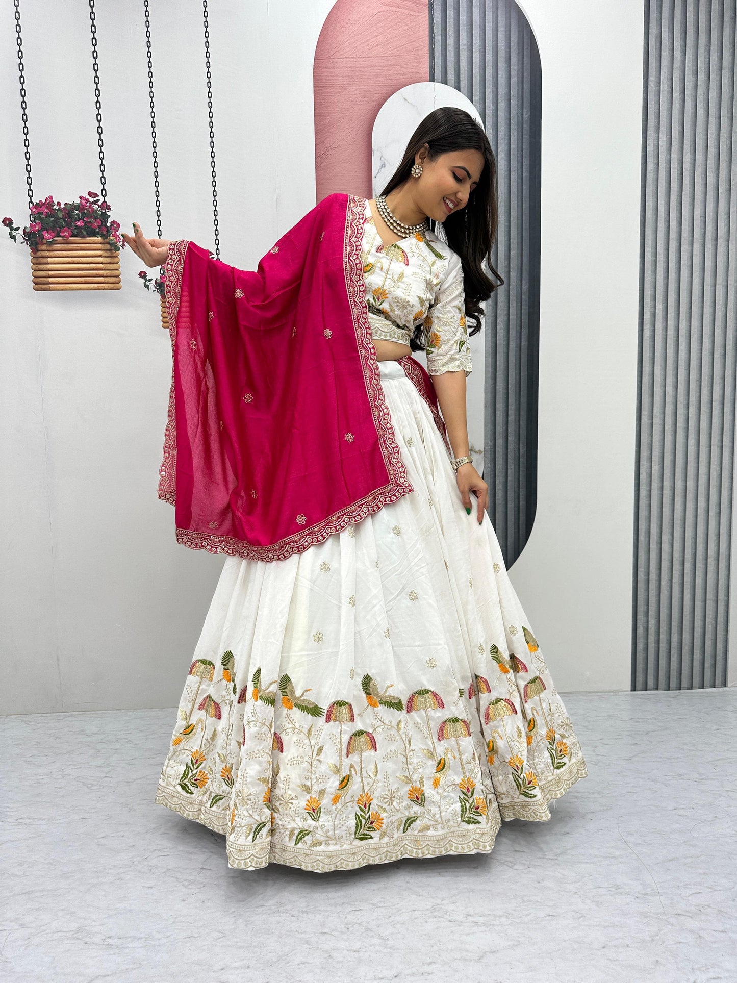 Embroidered Vichitra Silk Lehenga Choli Set