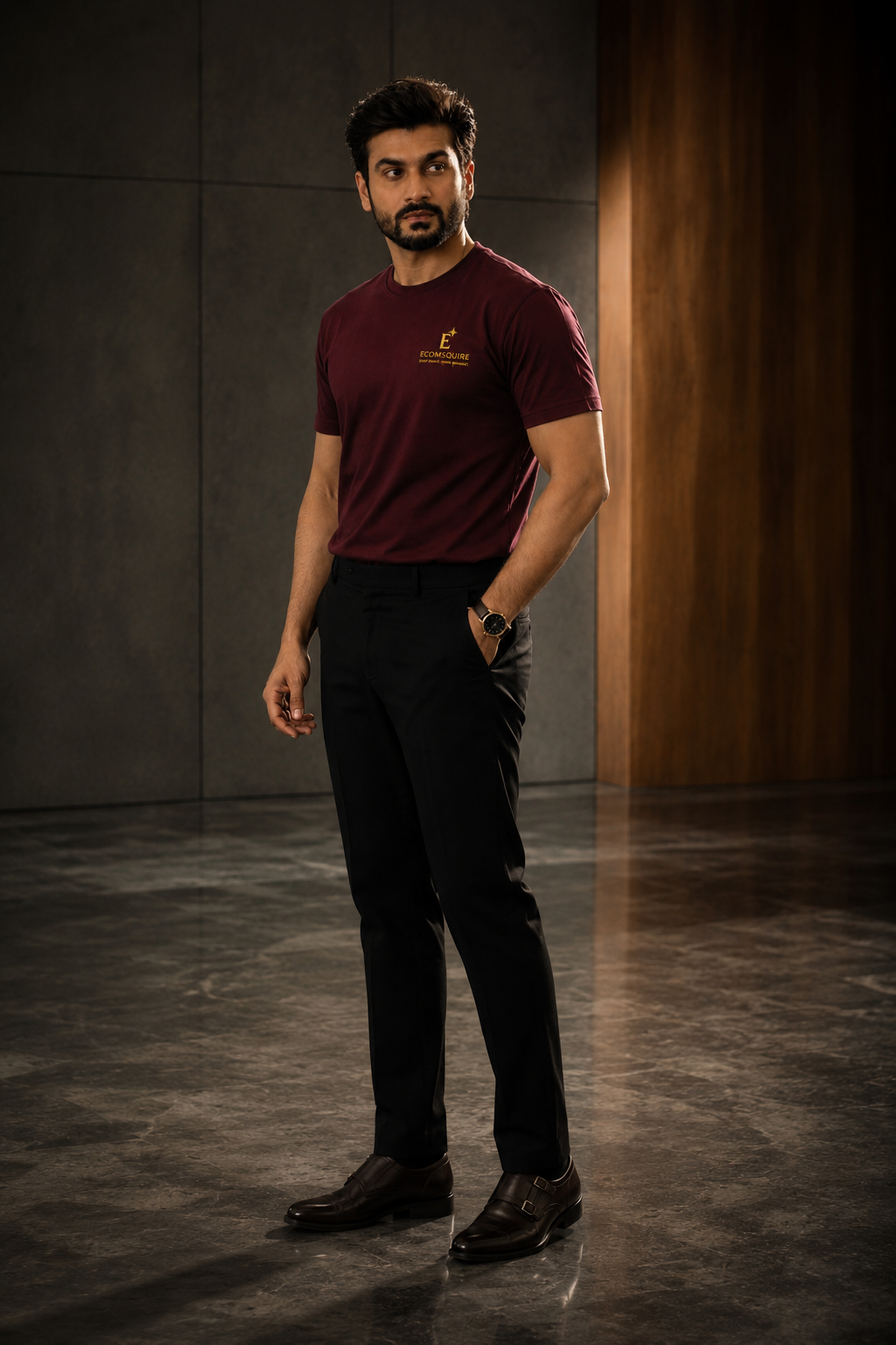 Ecomsquire Premium Maroon Crew Neck T-Shirt | Luxury Everyday Essential