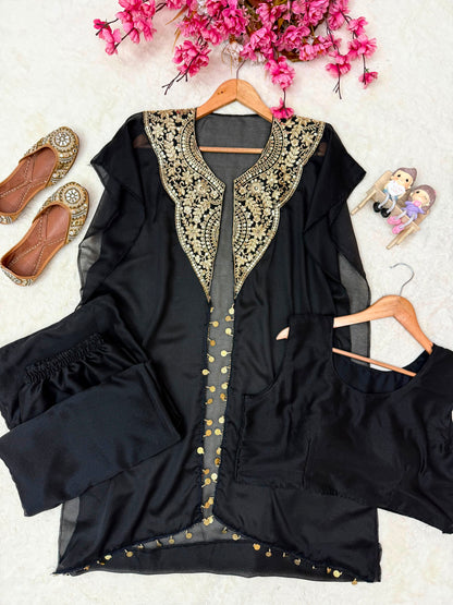 Star Georgette Indo Western Set | Sequins Zari Embroidered Jacket Pant Set