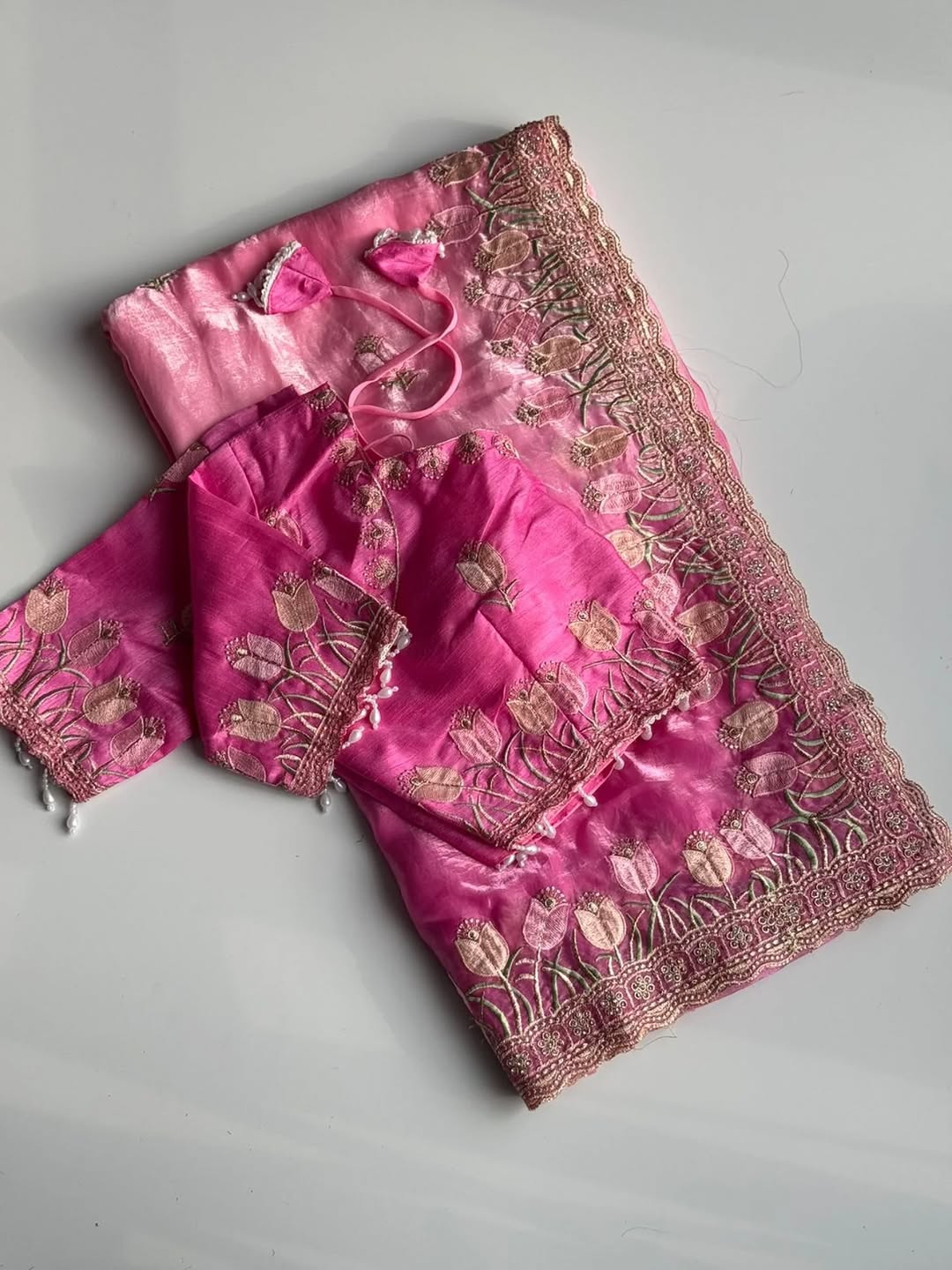 Lotus Soft Fendy Satin Saree With Embroidery Sequence & Thread Work Border