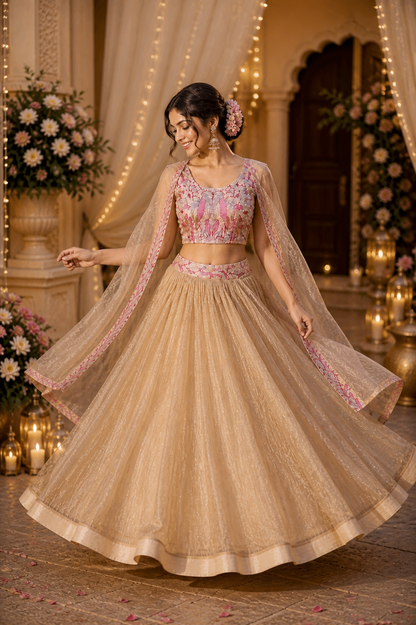 Premium Sindur Silk Embroidered Lehenga Choli Set with Shrug – Wedding & Festive Wear